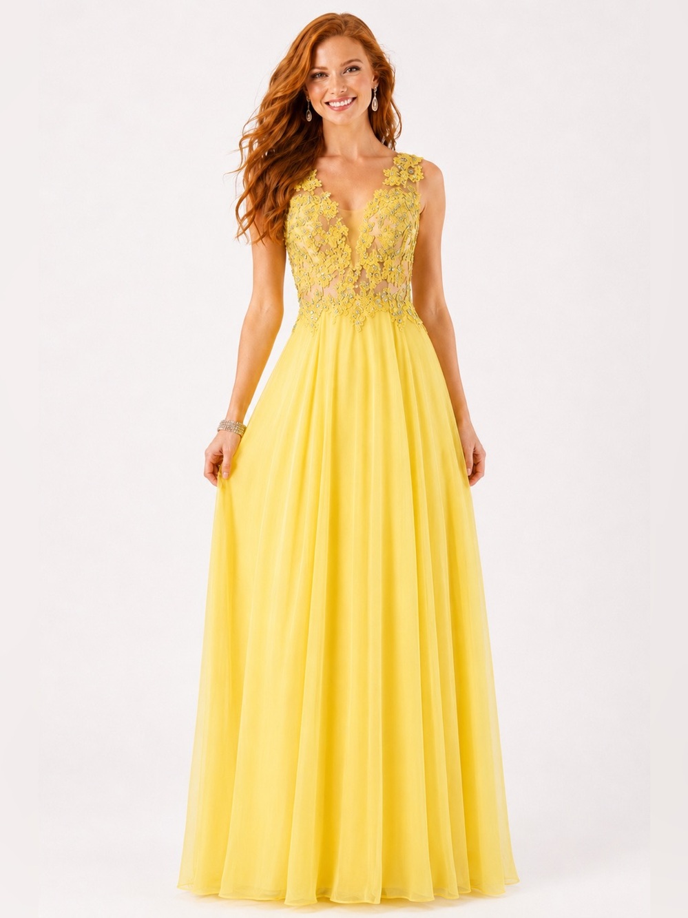 Alyce Paris Yellow Beaded Lace Applique Prom Gown Formal Pageant Dress 6